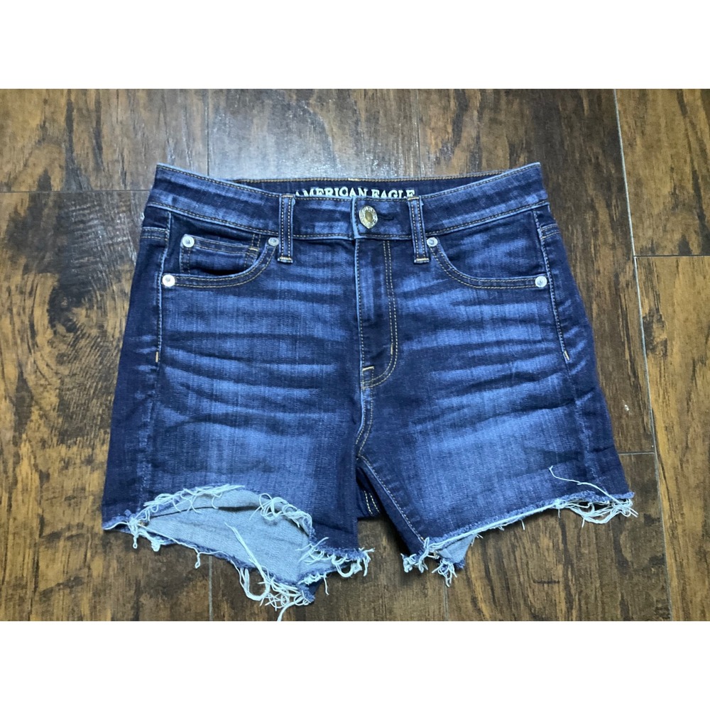 American Eagle Super Stretch High Rise Shortie Dark Wash Denim Shorts Size 4